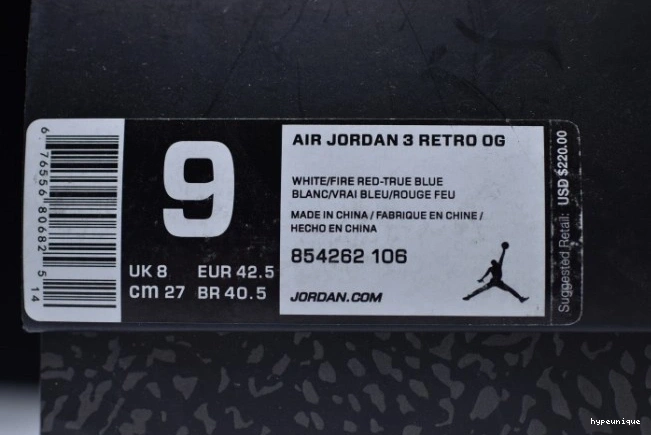 HYPE Jordan Blue Retro Nike 3 Air 854262-106 Look True Air First 0807